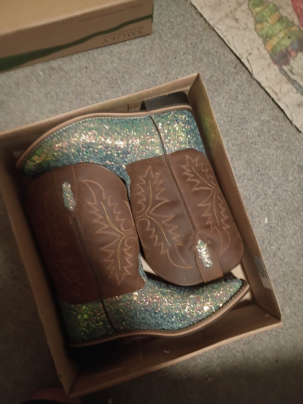 Women’s Brown & Teal Glitter Western Ankle Booties